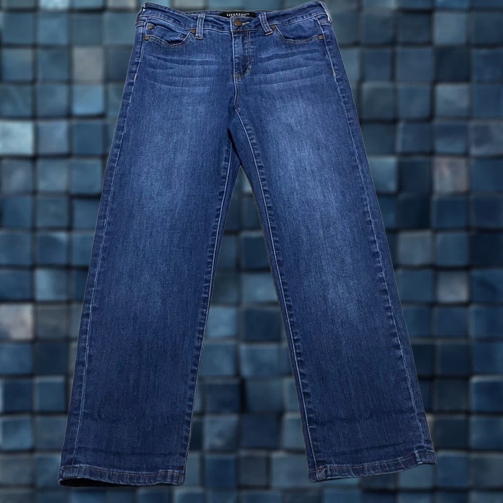 Denime Liverpool Womens Jeans sz 4 Blue Denim Dark Wash Straight Cropped Mid Rise Size 27" / US 4 / IT 40 - 1 Thumbnail