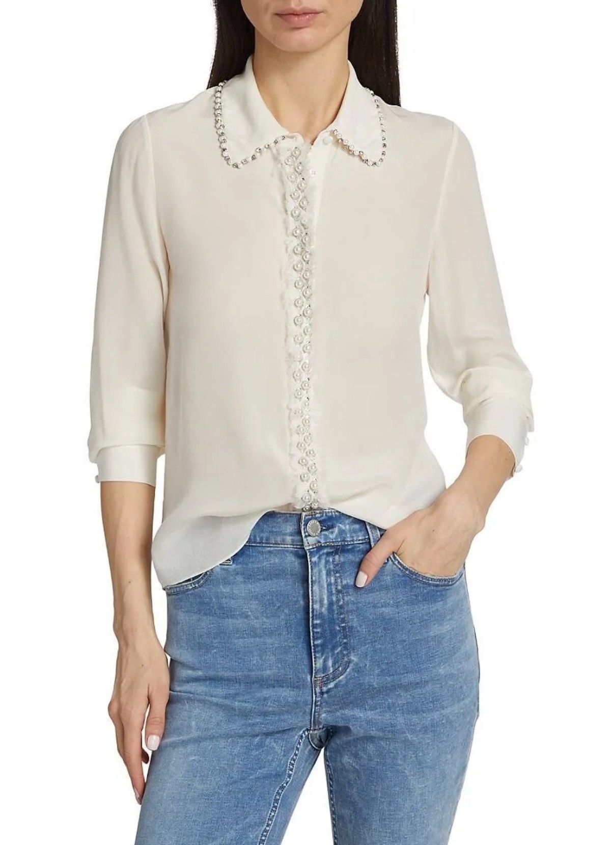 Alice + Olivia alice + olivia beaded silk blouse size M Size M / US 6-8 / IT 42-44 - 3 Thumbnail