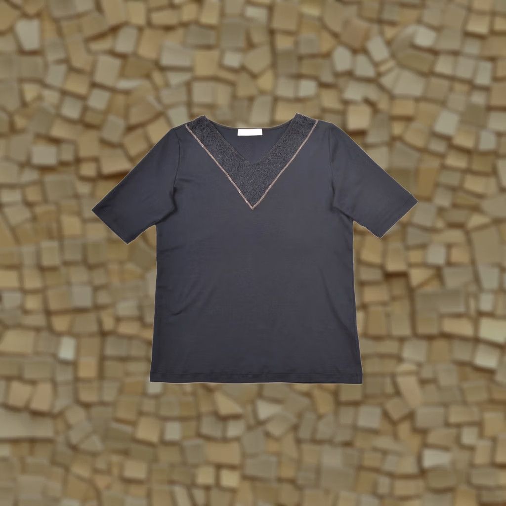 Fabiana Filippi Fabiana Filippi W'S Dark Blue Cotton Blend V-Neck SS Shirt Made in Italy XL Size XL / US 12-14 / IT 48-50 - 1 Thumbnail