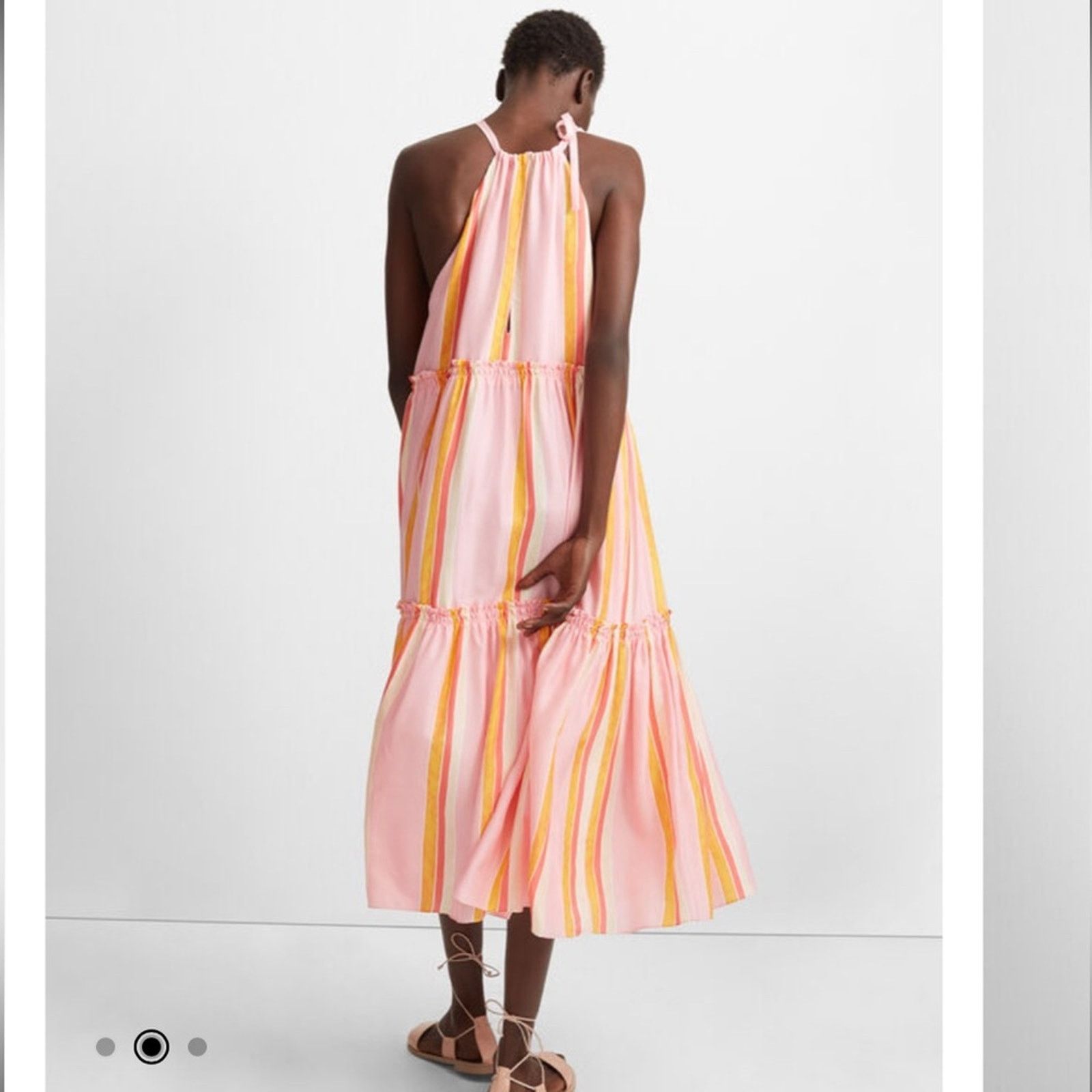 Club Monaco Club Monaco Amirra Silk Pink Multi Stripe Tiered Midi Dress Size M / US 6-8 / IT 42-44 - 2 Thumbnail
