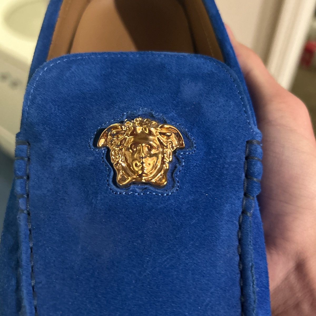 Versace Blue Versace suede loafers with gold accents Size US 12 / EU 45 - 5 Thumbnail