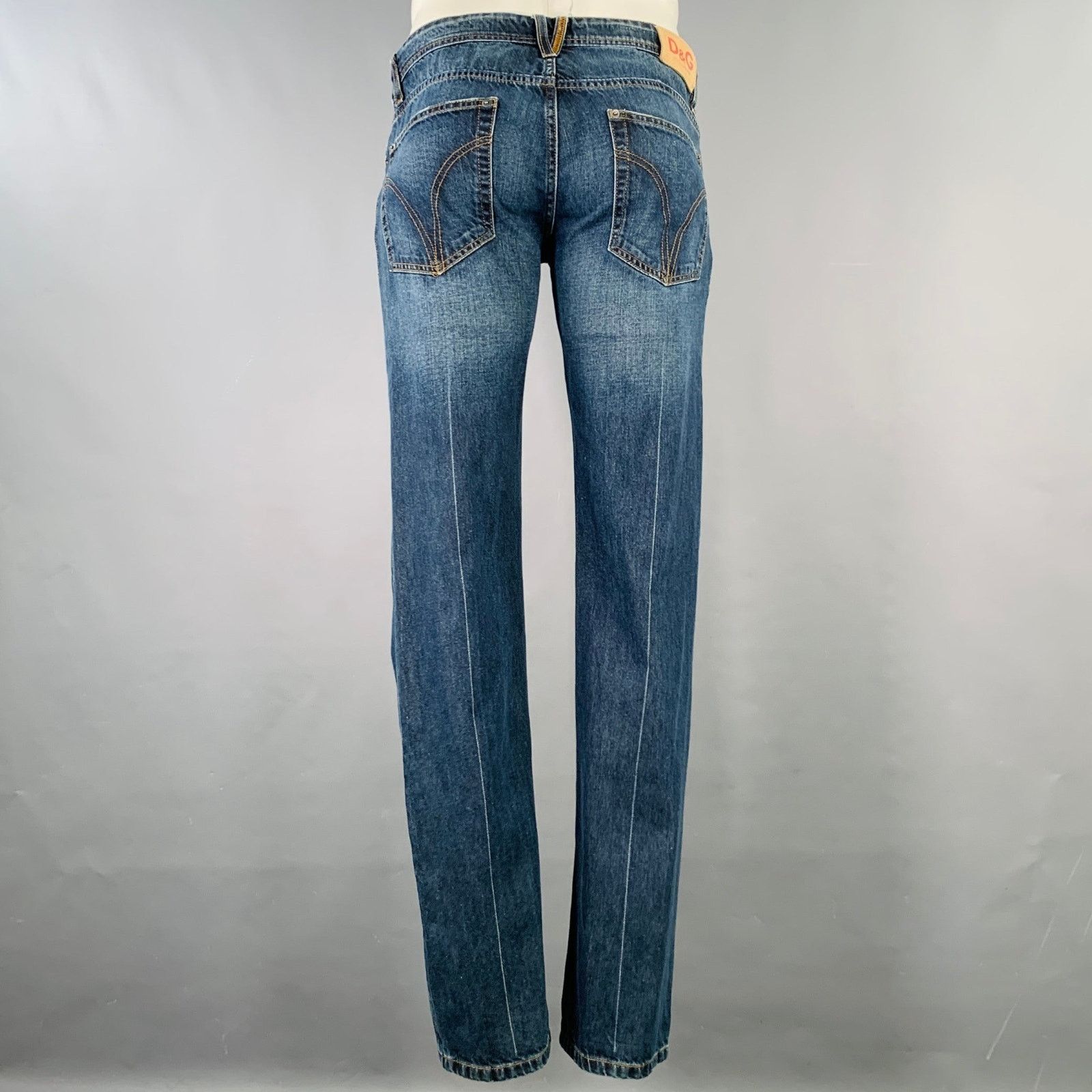 Dolce & Gabbana Size 35 Blue Contrast Stitch Cotton Skinny Low Rise Jeans Size US 35 - 3 Thumbnail