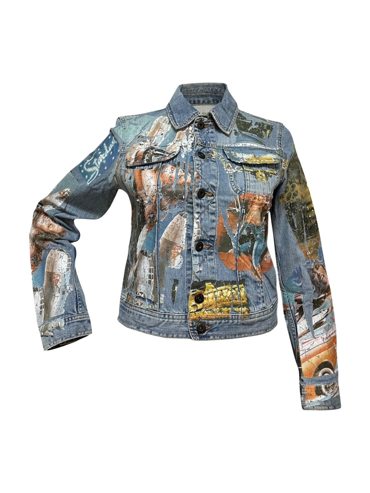 Dolce & Gabbana D&G Spring Summer 2002 Painted Denim Jacket Size XS / US 0-2 / IT 36-38 - 1 Thumbnail