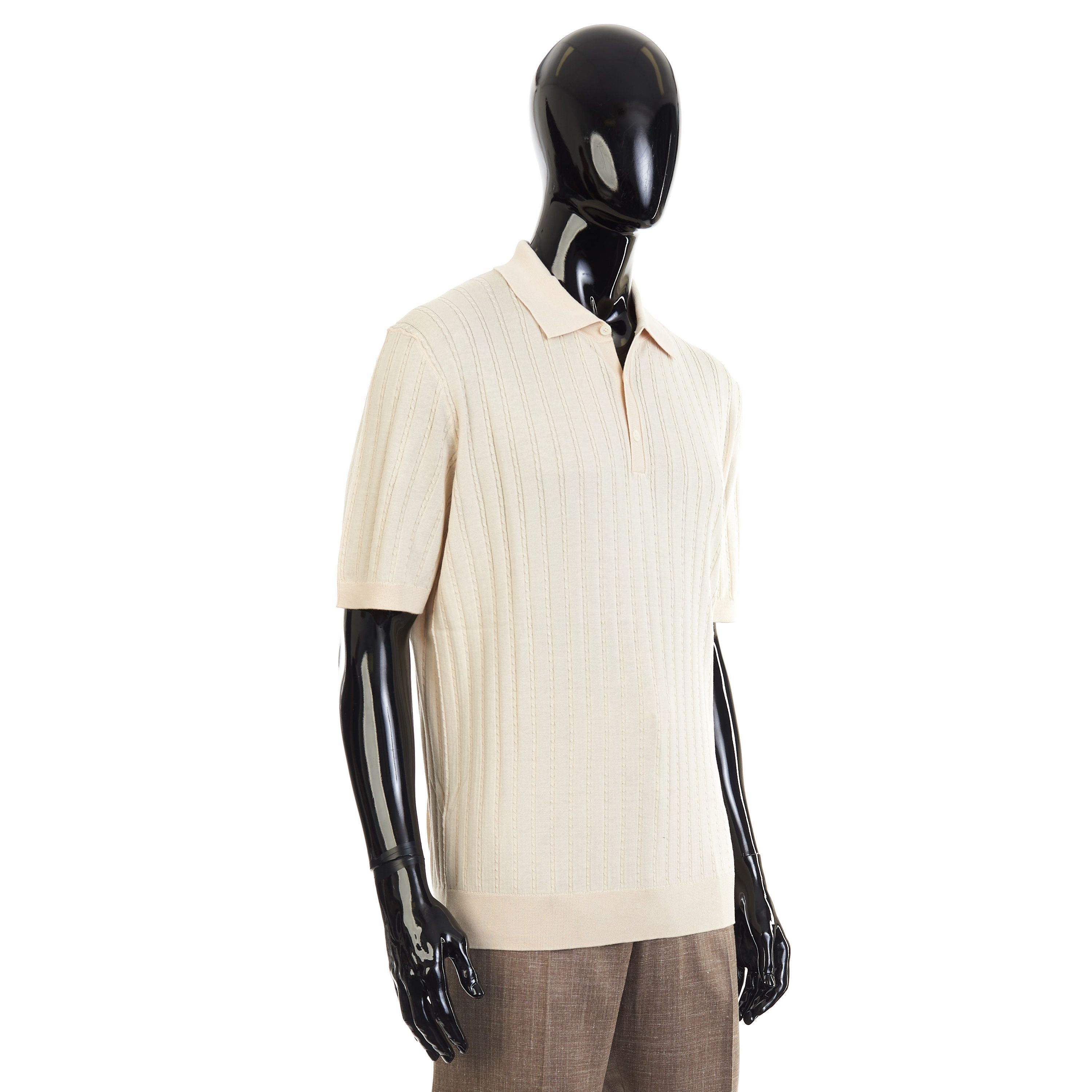 Other Brett Johnson Sand Brown Silk & Cotton Cable Knit Polo Shirt Size US M / EU 48-50 / 2 - 4 Thumbnail