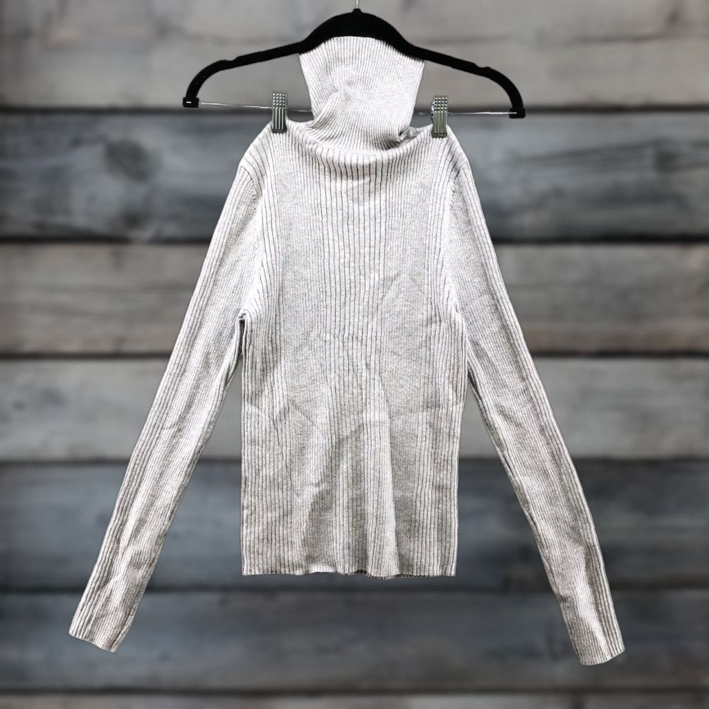 Vintage NWT Hooked Up by IOT Gray Ribbed Turtleneck Fitted Sweater Womens M Pullover Knit Slim Lightweight Casual Long Sleeve Nylon blend Size M / US 6-8 / IT 42-44 - 1 Thumbnail