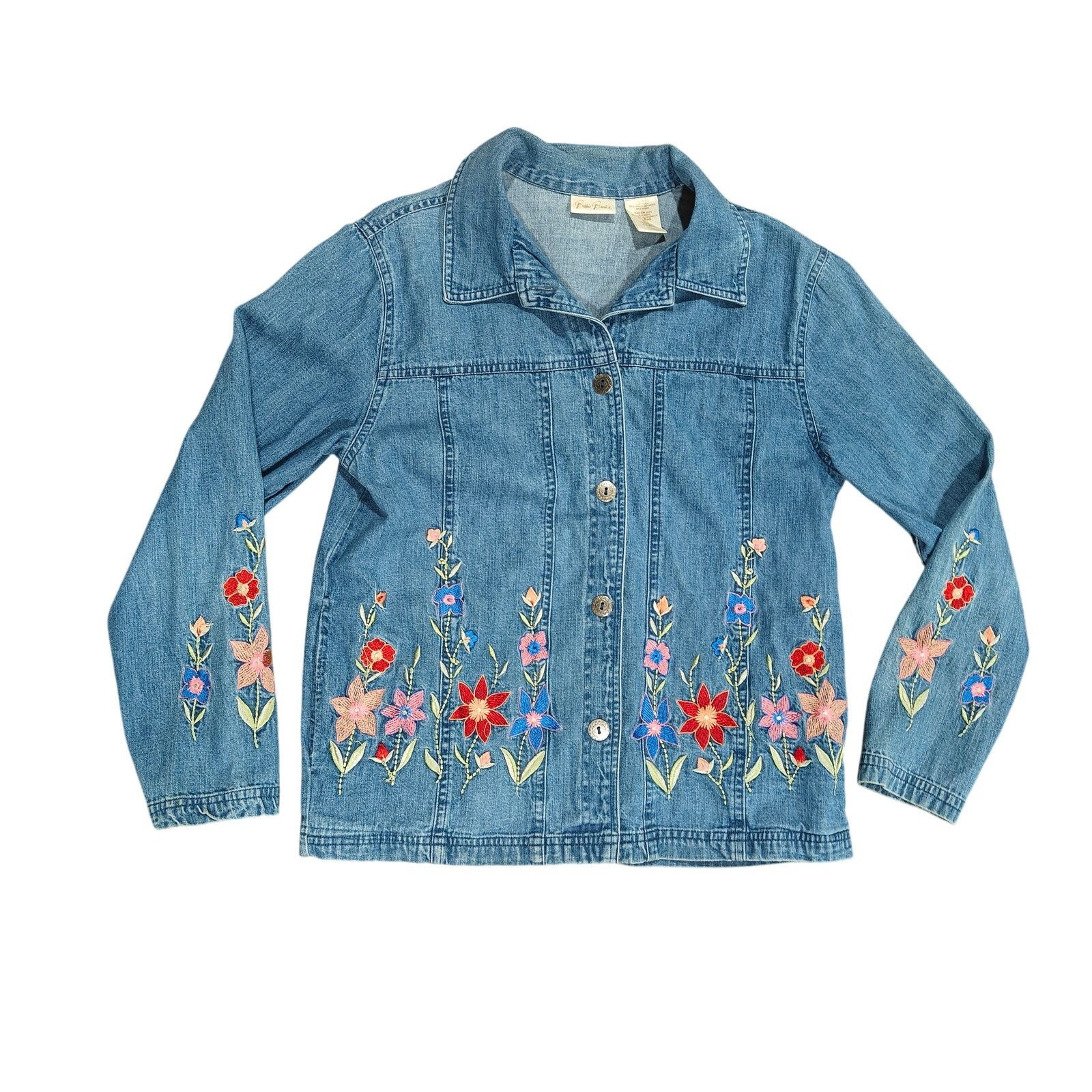 Vintage Vintage Bobbie Brooks Floral Embroidered Jean Jacket Small Size S / US 4 / IT 40 - 1 Thumbnail
