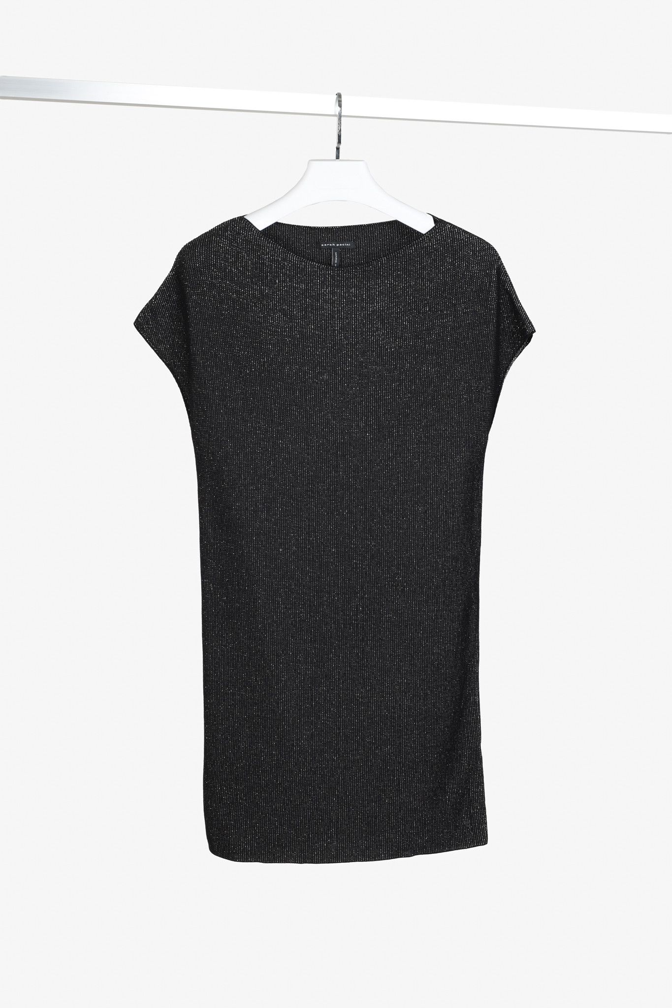 Sarah Pacini Sarah Pacini Black Metallic Knit Cap-Sleeve Tunic Size ONE SIZE - 1 Thumbnail