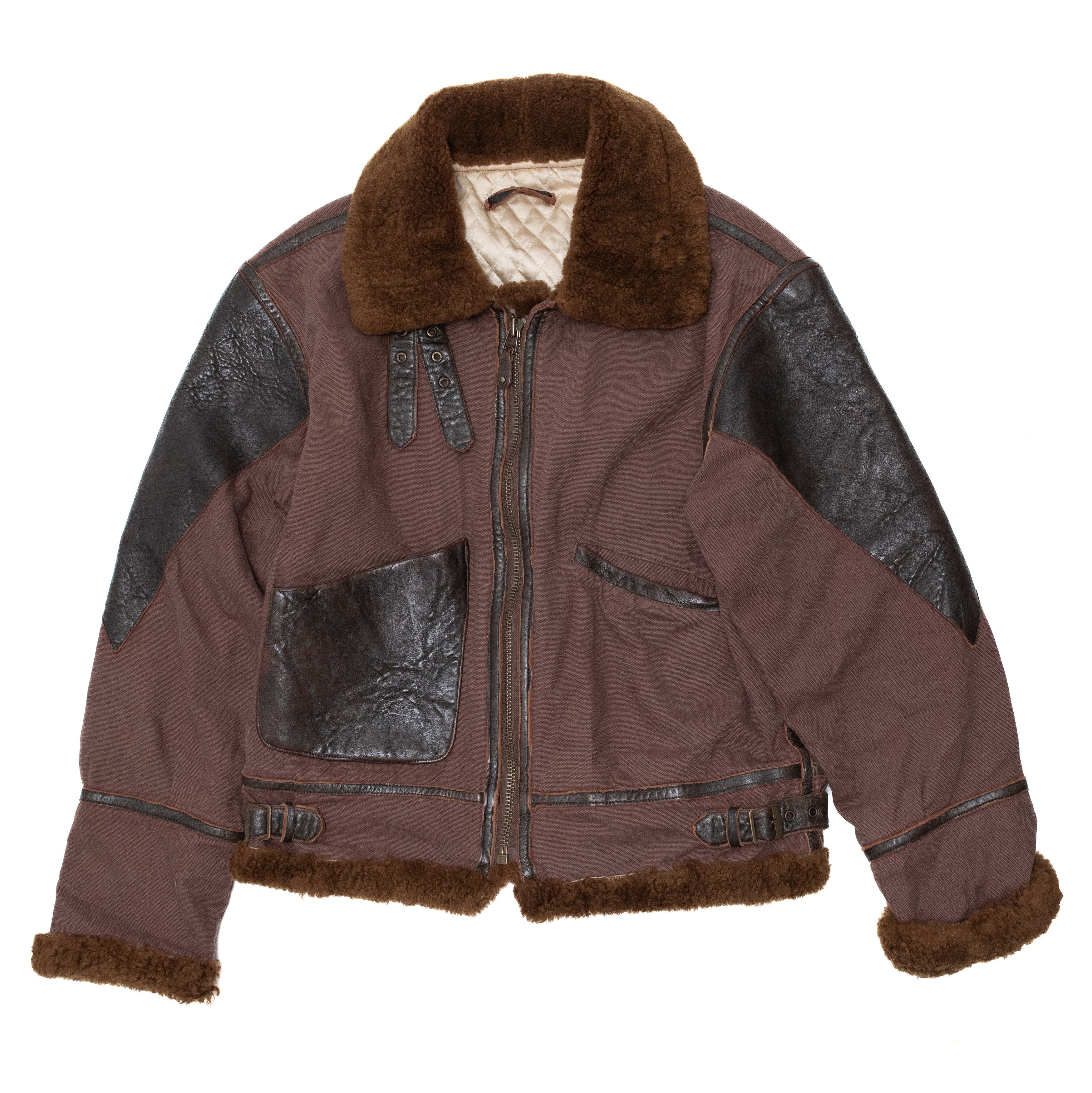 B-3 Vintage Shearling Canvas Leather Patches Pilot Bomber