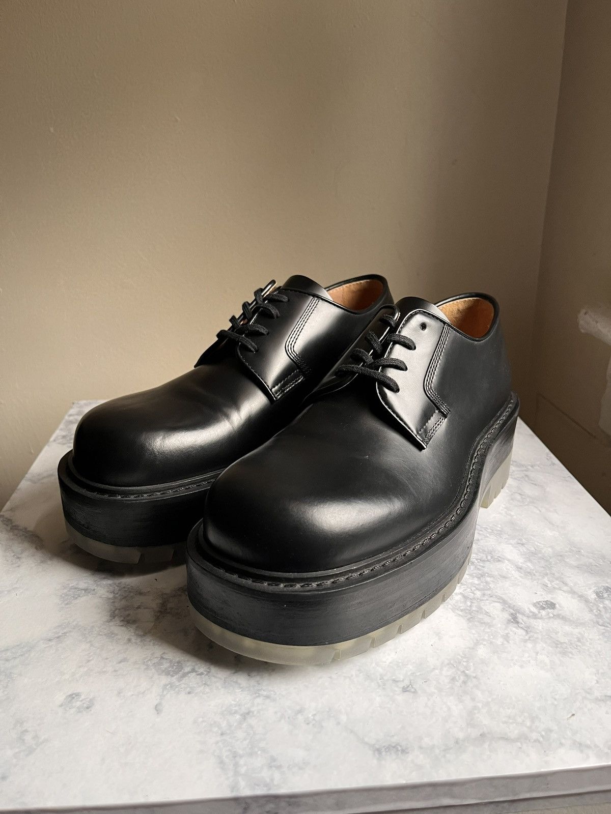 Bottega Veneta BOTTEGA VENETA Black Lug Lace Up Derby Shoes | Grailed