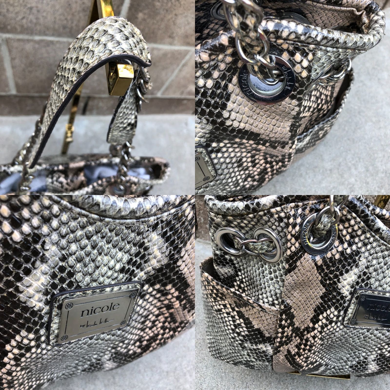 Nicole Miller NICOLE MILLER Snakeskin Hobo Purse Hand Bag Shoulder Medium Size Brown Size ONE SIZE - 9 Thumbnail