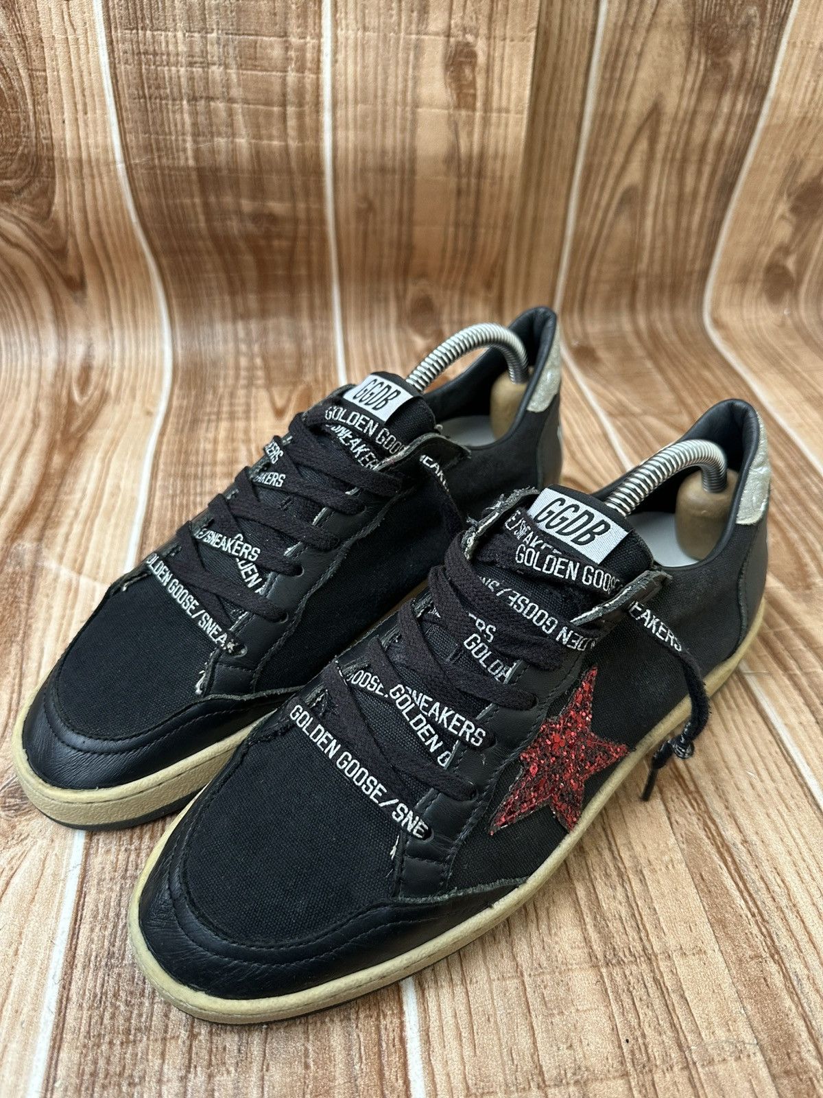 Golden Goose Golden Goose Ballstar Black Leather & Canvas Low Tops Size US 6 / EU 39 - 3 Thumbnail