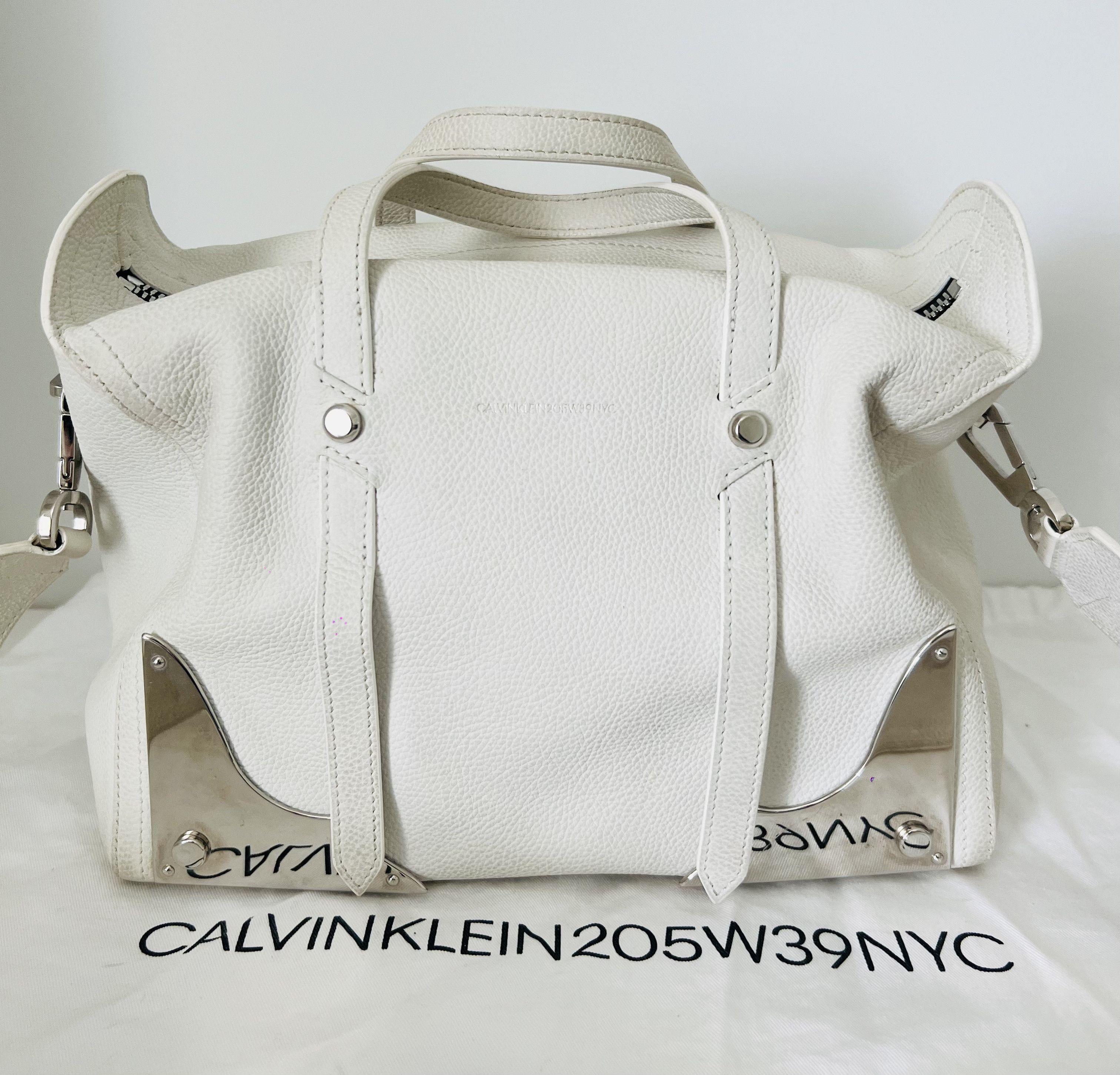 Raf Simons, Medium White Pebbled Handbag w/Strap