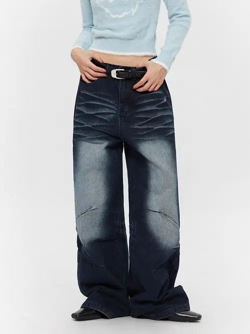Jean Tie-dye vintage wash street hip hop Y2K straight leg jeans Size US 28 / EU 44 - 4 Thumbnail
