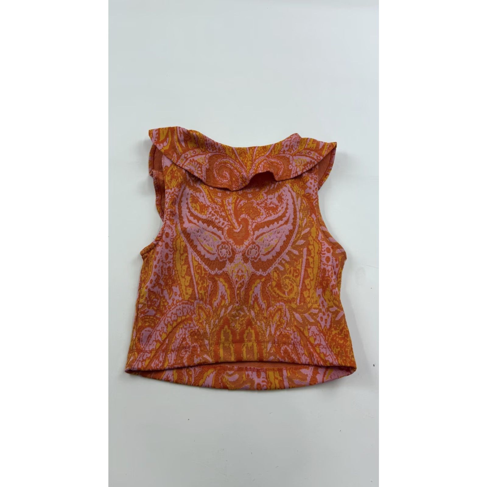 Zara Zara Crop Top Womens Medium Orange Paisley Sleeveless Boho Summer Ruffle V-Neck Size M / US 6-8 / IT 42-44 - 3 Thumbnail