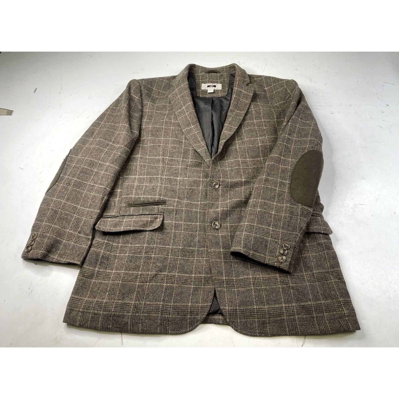 Joseph Abboud VINTAGE Joseph Abboud Blazer Mens XL Brown Glen Plaid Wool Elbow Patch Sport Coat Jacket Size 46R - 2 Thumbnail