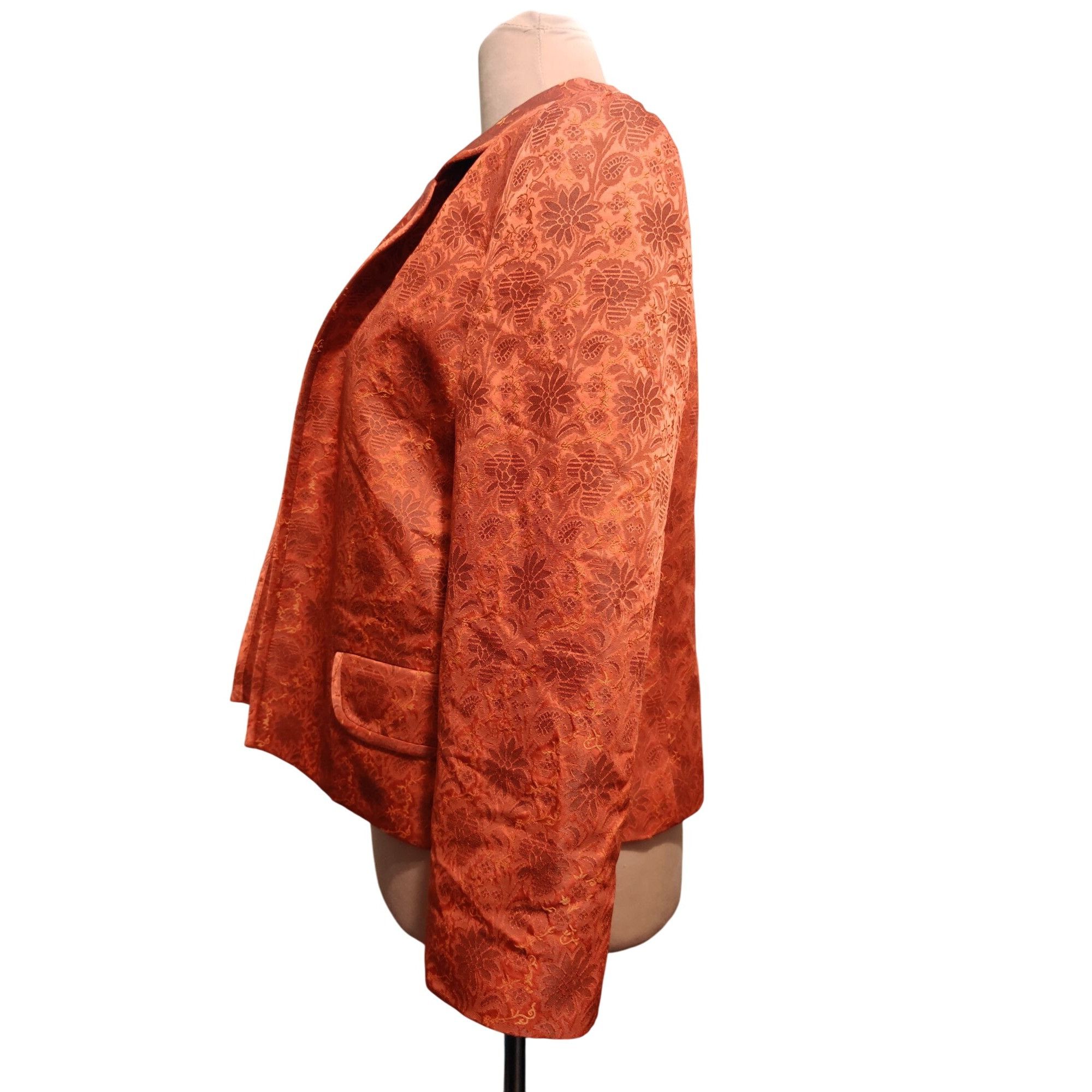 Vintage Ellen Tracy 12 Womens Blazer Orange Brocade Floral Jacquard Size XL / US 12-14 / IT 48-50 - 5 Thumbnail