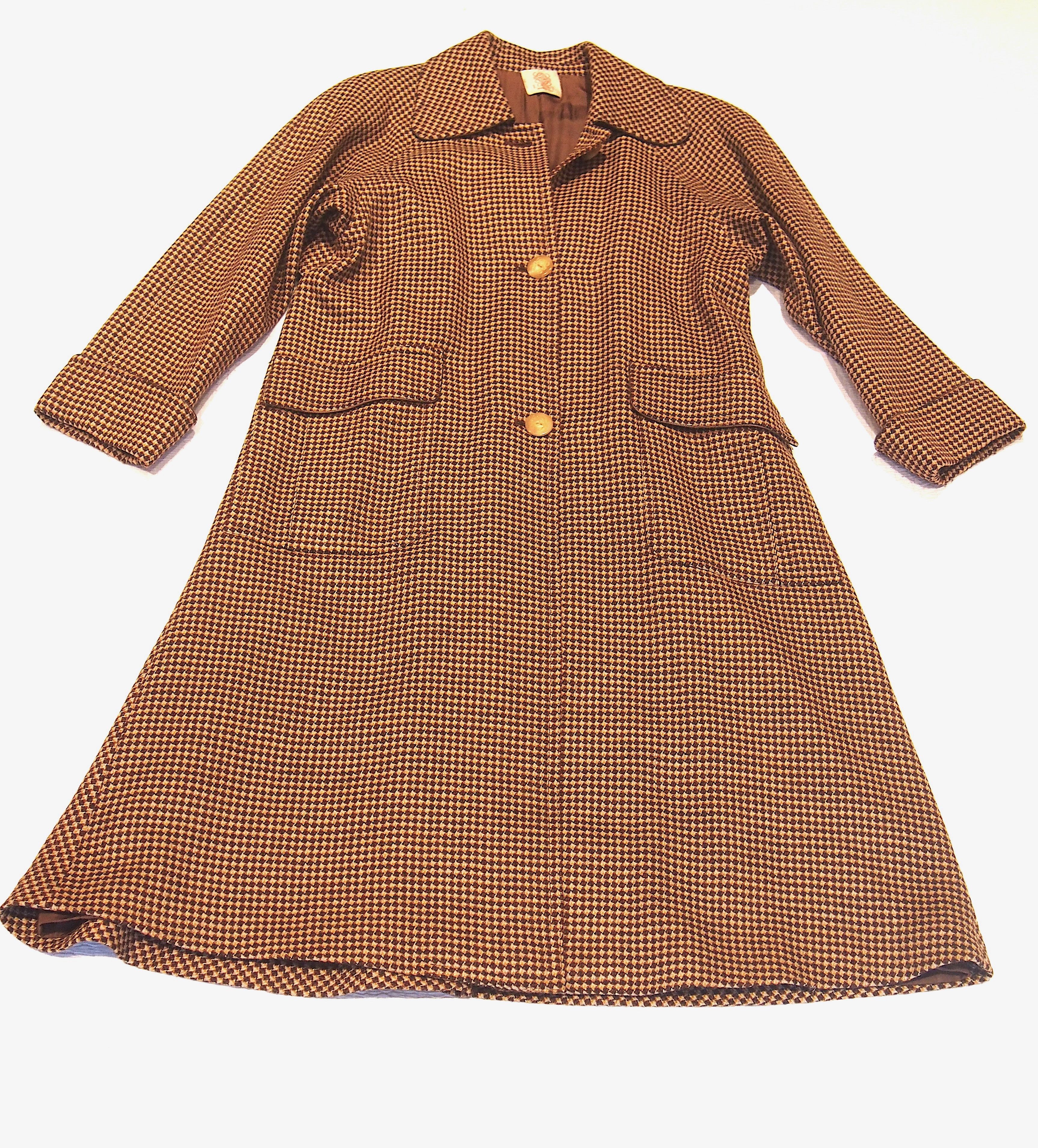 image of Loewe Wool Houndstooth Coat in Browns, Women's (Size 2XL)