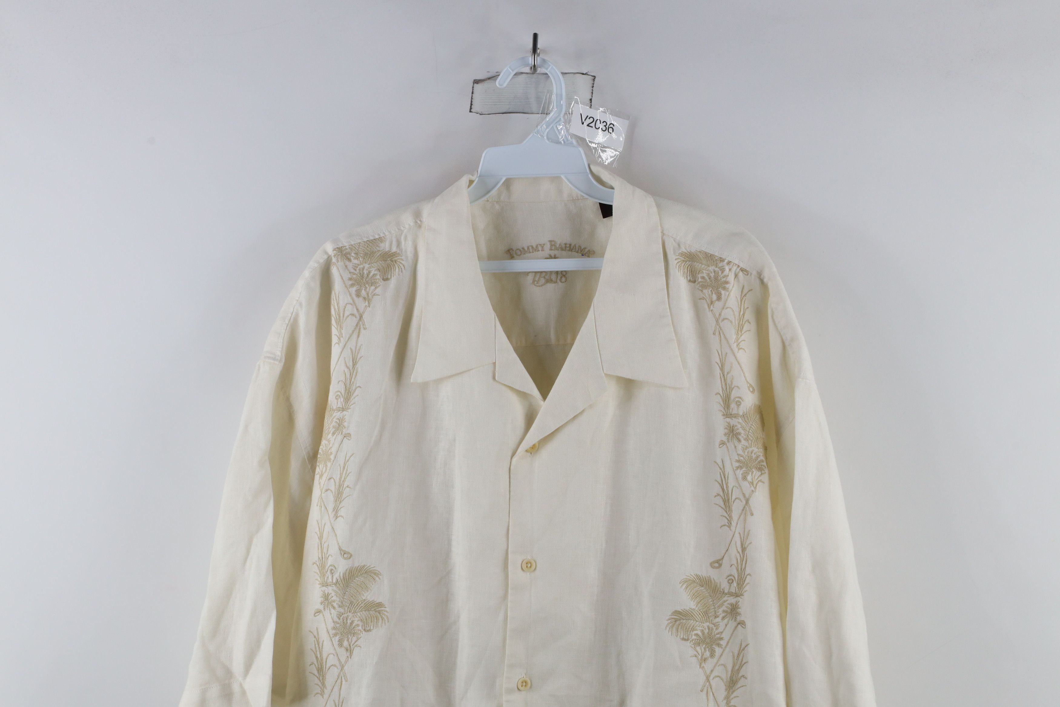 Tommy Bahama × Vintage Tommy Bahama Tree Golf Linen Short Sleeve Button Shirt Cream Size US XXL / EU 58 / 5 - 2 Thumbnail