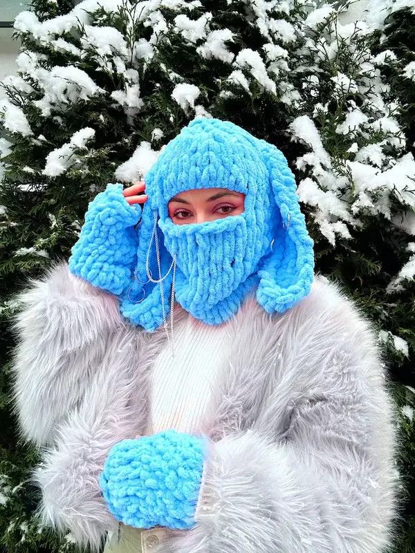 Japanese Brand Set bunny balaclava and gloves . Winter hat balaclava . Size ONE SIZE - 4 Thumbnail