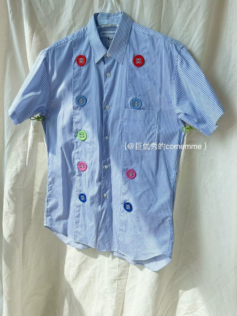 Comme des Garcons Comme Des Garcons Blue and white striped short sleeve shir Size S / US 4 / IT 40 - 4 Thumbnail
