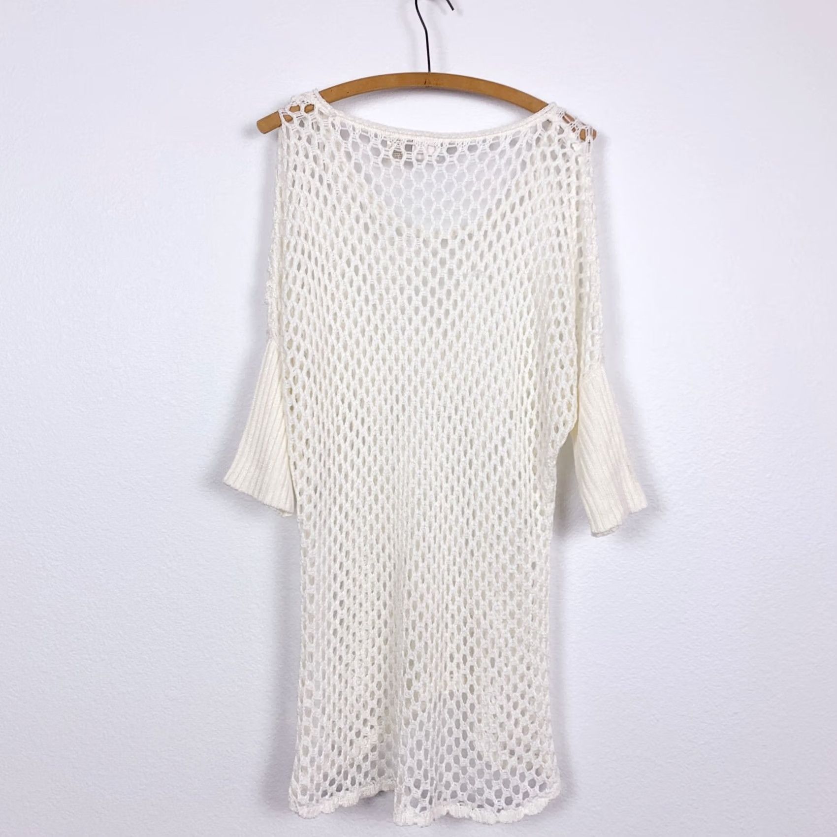 Vintage Daytrip Open Weave Ivory White Crochet Sweater Tunic Swim Cover Medium 817-MS106 Size M / US 6-8 / IT 42-44 - 6 Thumbnail