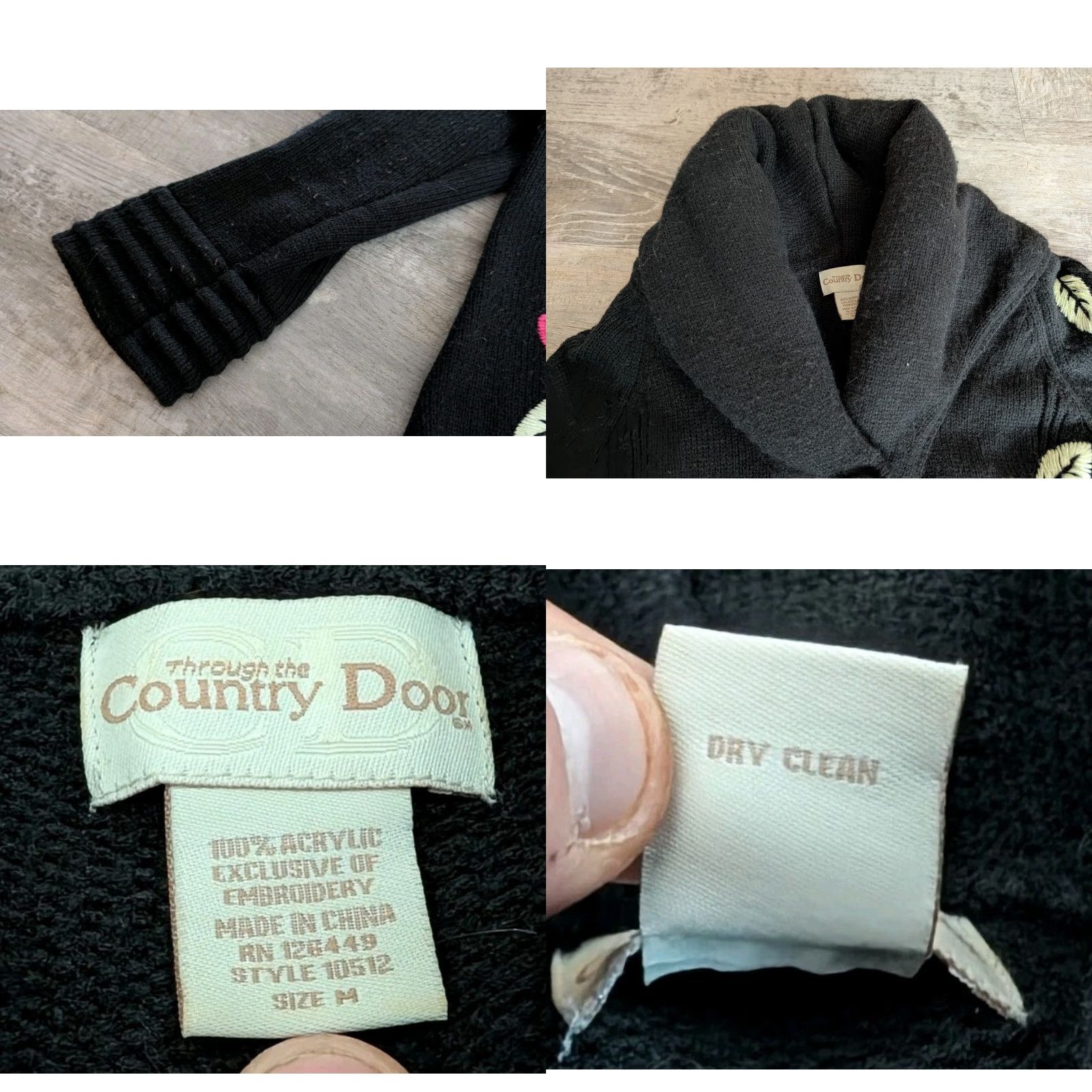 Vintage Through The Country Door Women's Cardigan Sweater Black Embroidered Floral Pillow Collar Size M Casual Size M / US 6-8 / IT 42-44 - 8 Thumbnail