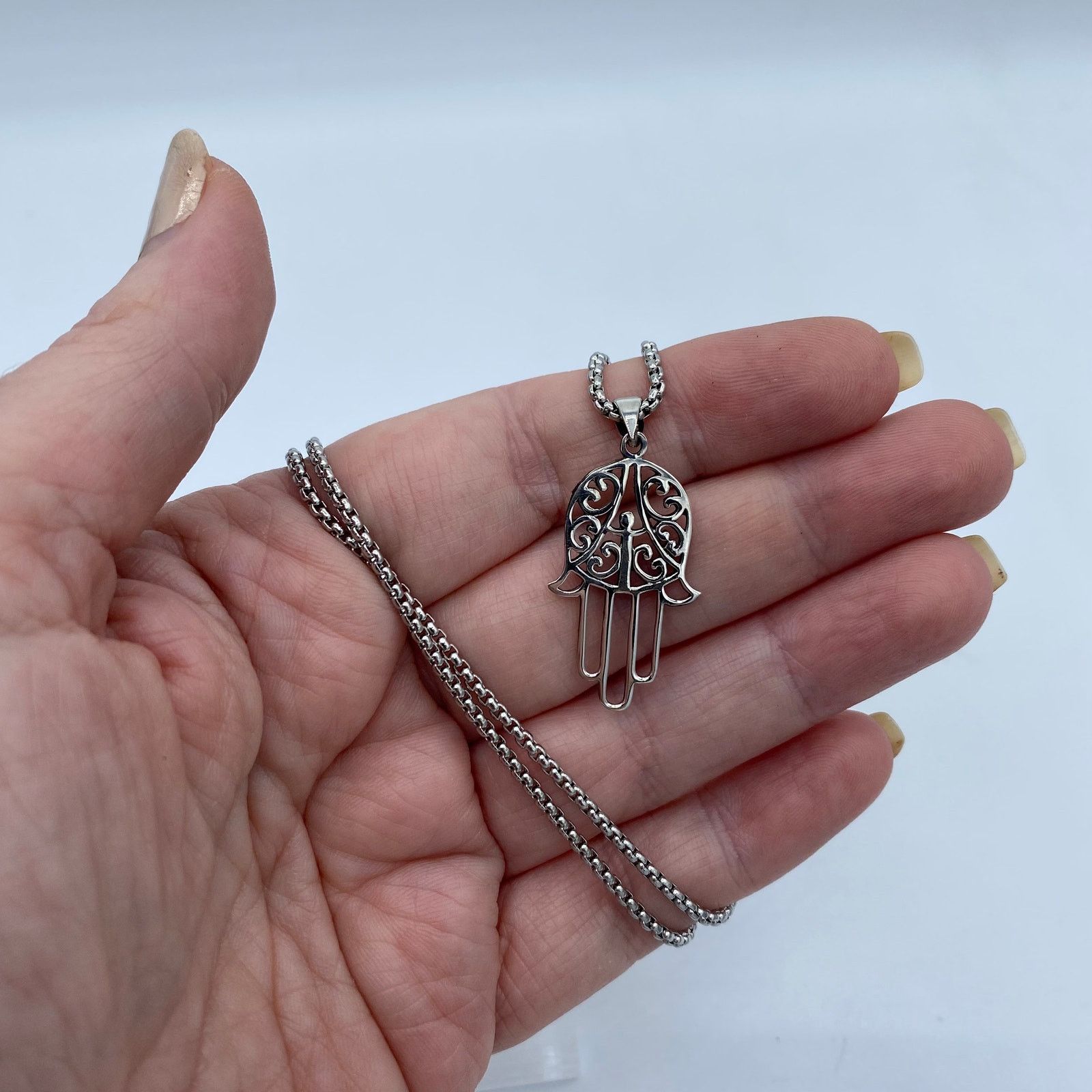 The Unbranded Brand Hamsa Sterling Silver Pendant, Stainless Chain Size ONE SIZE - 3 Thumbnail