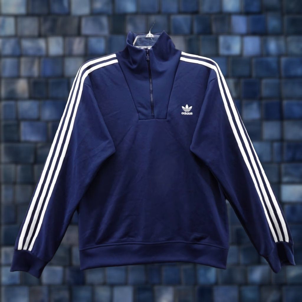 Adidas Originals Sweatshirt Funnelneck Pullover 3 Stripes Mens Small 1/4 Zip NWT Blue