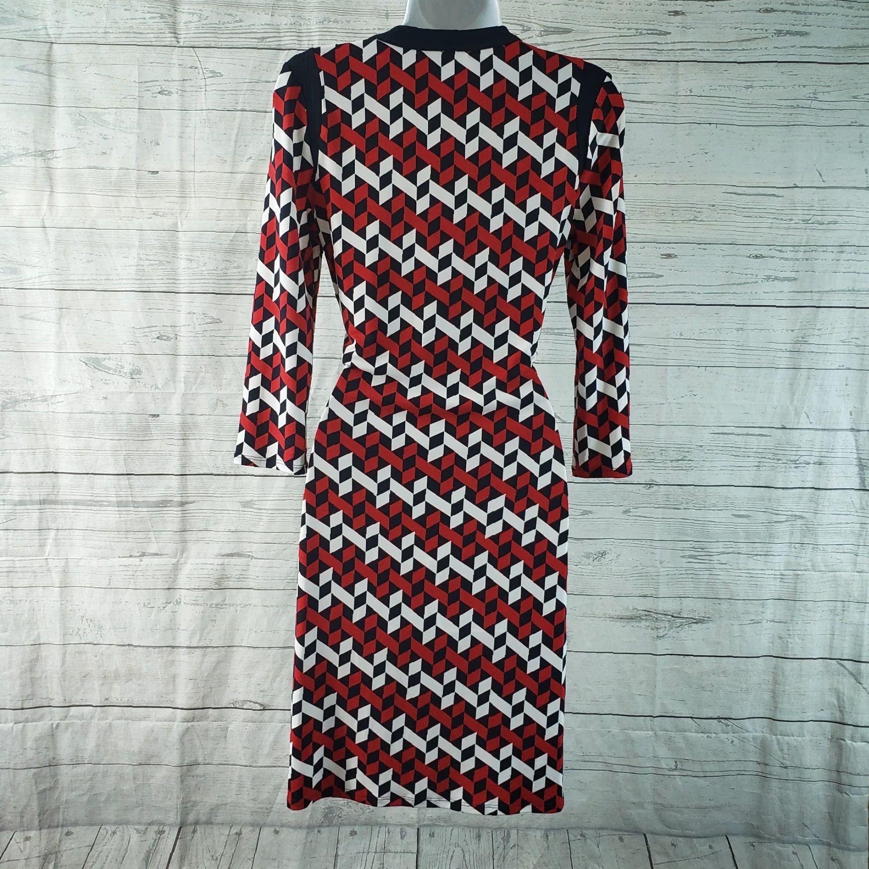 Vintage 41 Hawthorn Womens Faux Wrap Dress XS Red White Geometric 3/4 Sleeve Size XS / US 0-2 / IT 36-38 - 4 Thumbnail