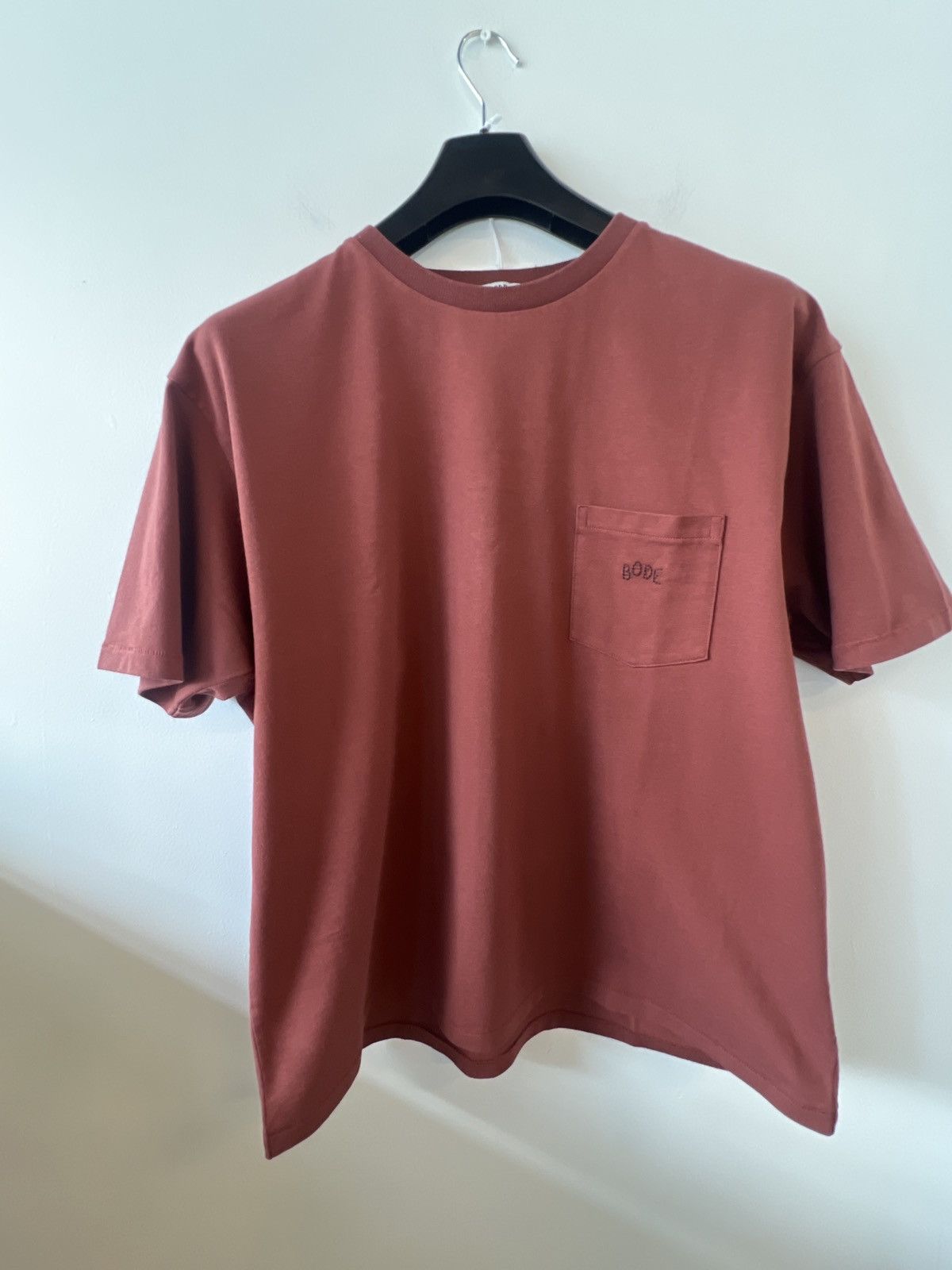 Image of Bode Embroidered Pocket Tee in Maroon, Men's (Size XL)