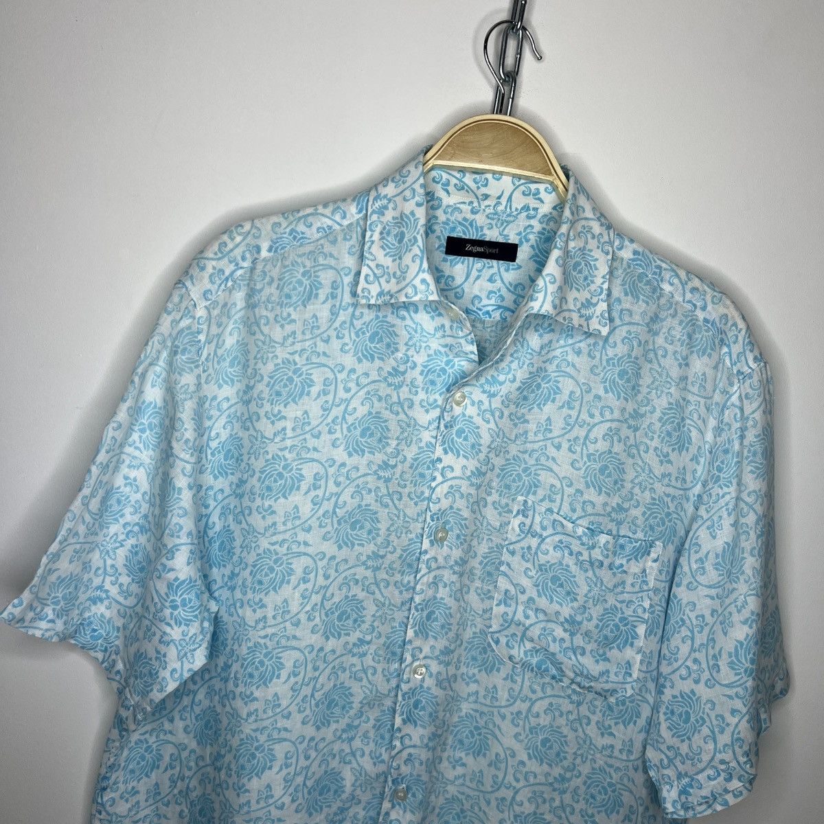 Designer × Ermenegildo Zegna × Z Zegna Ermenegildo Zegna Shirt Button Up Linen Blue Full Print Size US L / EU 52-54 / 3 - 4 Thumbnail