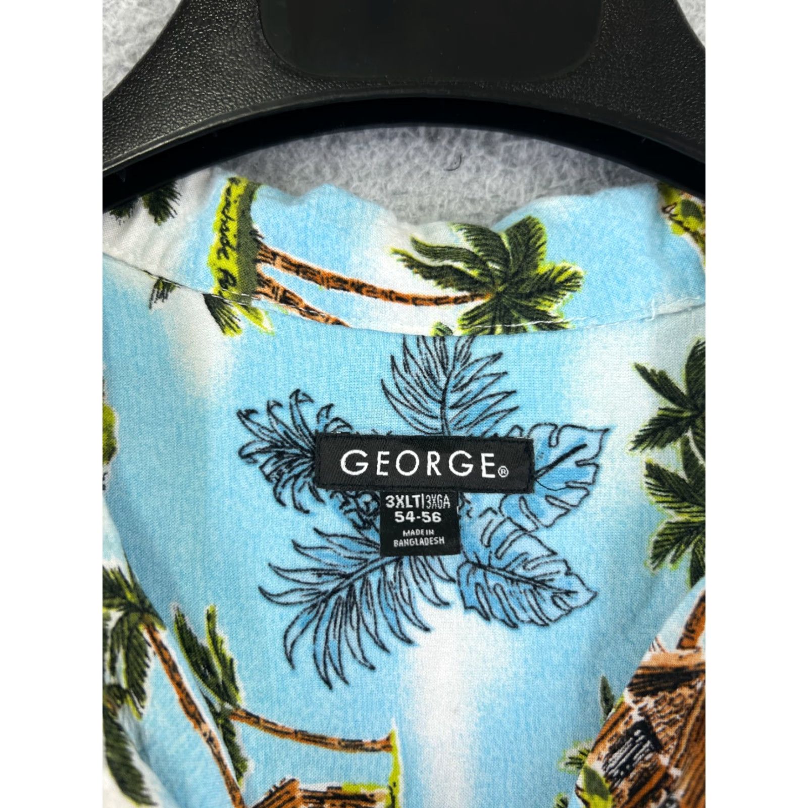 George George Hawaiian Shirt Adult 2XL Blue Pineapple Hut Palm Print 100% Rayon Floral Button-Up Short Sleeve Viscose Casual Mens Satin? Wait no. Size US XXL / EU 58 / 5 - 7 Thumbnail