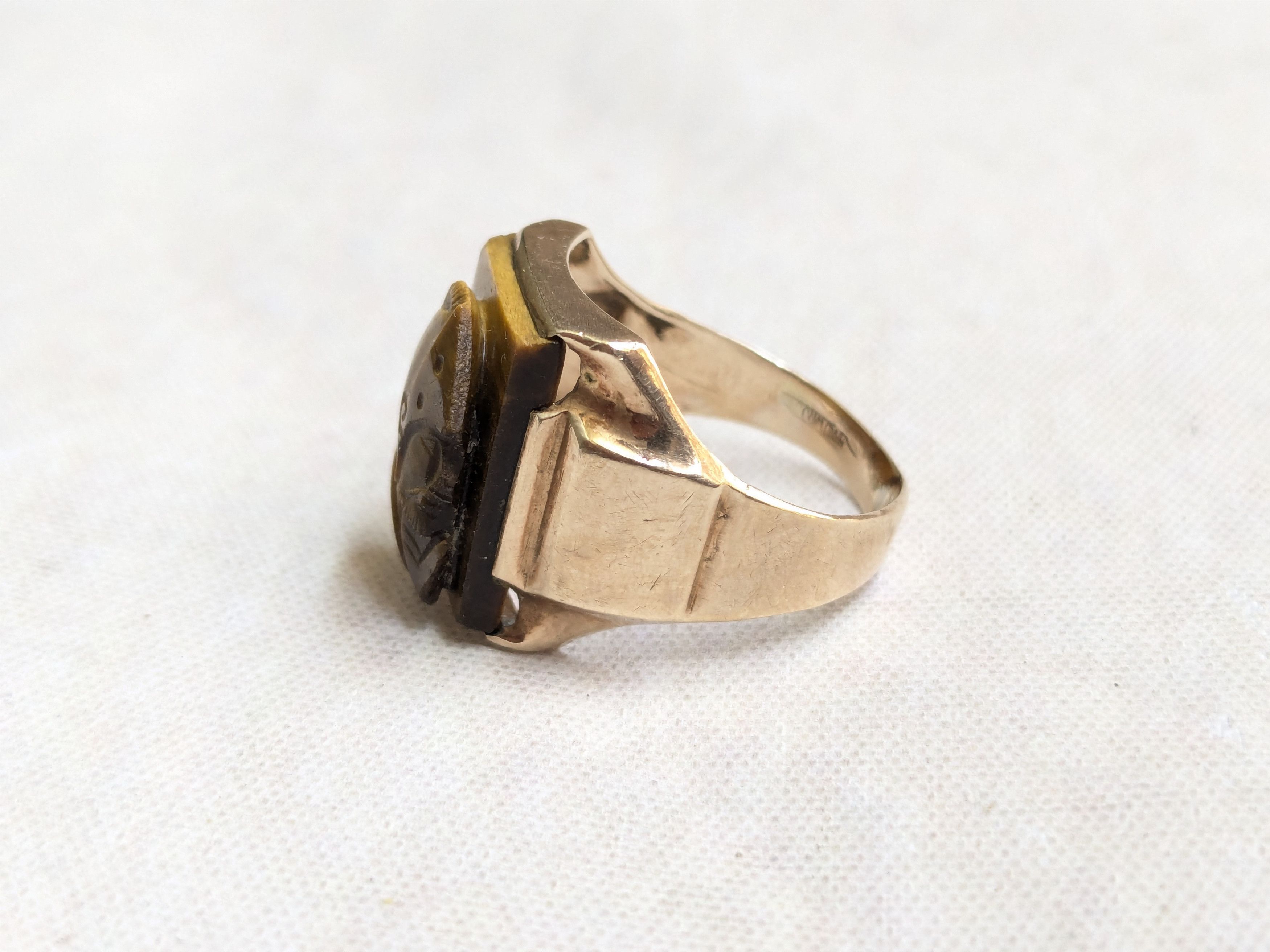 Jewelry × Vintage Vintage 10k Gold Ring Tiger's Eye 8 Cameo Rectangle Size ONE SIZE - 6 Thumbnail