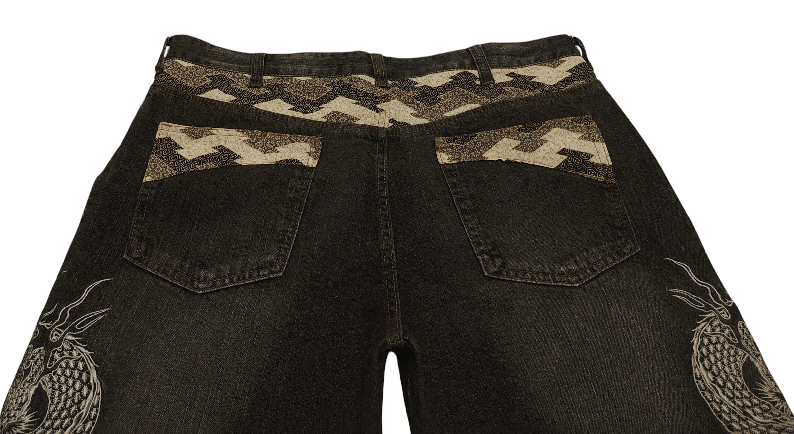 Karakuri Tamashii Rare Japanese Karakuri Embroidered Dragon Baggy Jeans Size US 39 - 10 Thumbnail