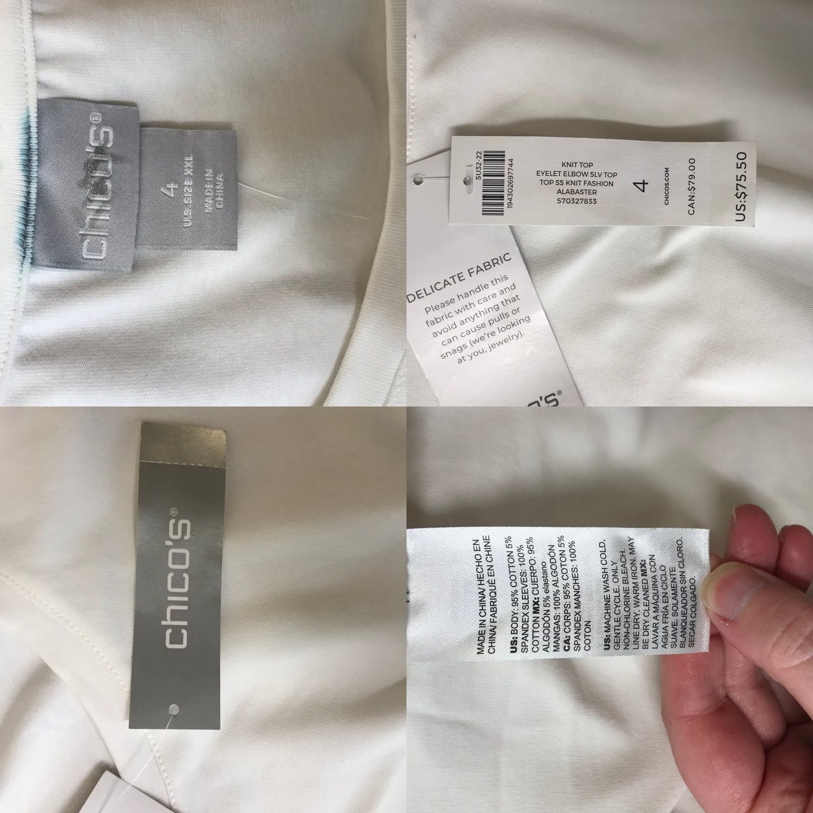 Vintage Chicos White Knit Top Crew Neck Size 4 XXL Relaxed Fit Eyelet Puff Sleeve Size XXL / US 16-18 / IT 52-54 - 8 Thumbnail