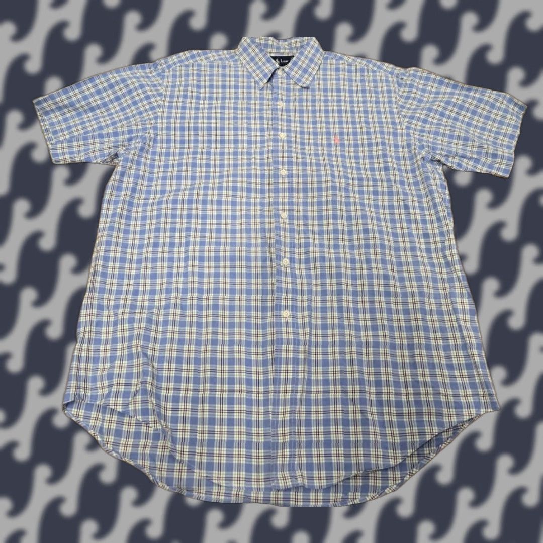 Polo Ralph Lauren Polo Ralph Lauren Shirt Men L Short Sleeve Plaid Blue Button-Down Collar Logo Embroidered Casual Shirt Size US L / EU 52-54 / 3 - 1 Thumbnail