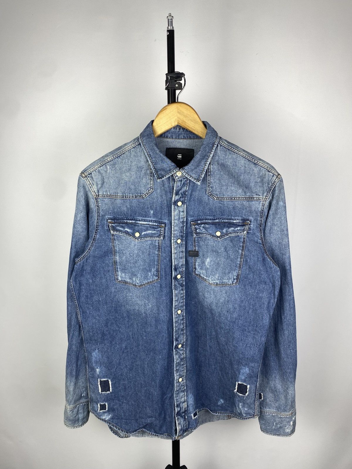 G-Star × Vintage G-Star Raw Distressed Patch Work Denim Shirt Blue Western Size US M / EU 48-50 / 2 - 1 Thumbnail