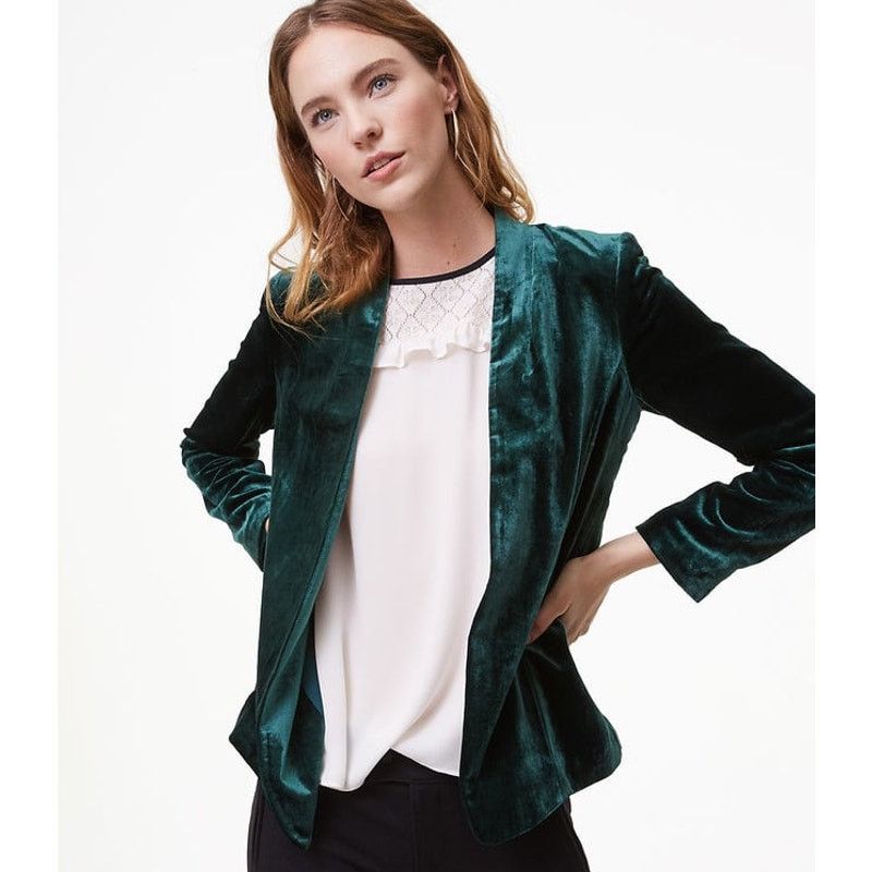 Loft LOFT Velvet Open Collarless Blazer Green Womens XS Size XS / US 0-2 / IT 36-38 - 7 Thumbnail