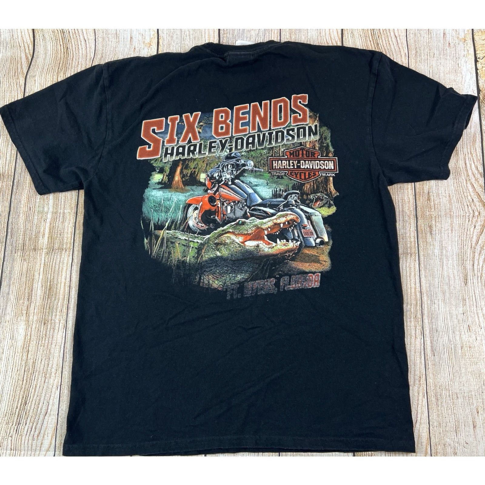 Harley Davidson Harley-Davidson Black T-Shirt L Men Florida Graphic Print Short Sleeve Vintage FT Myers Six Bends Ft Myers Florida Mens Size US L / EU 52-54 / 3 - 2 Thumbnail