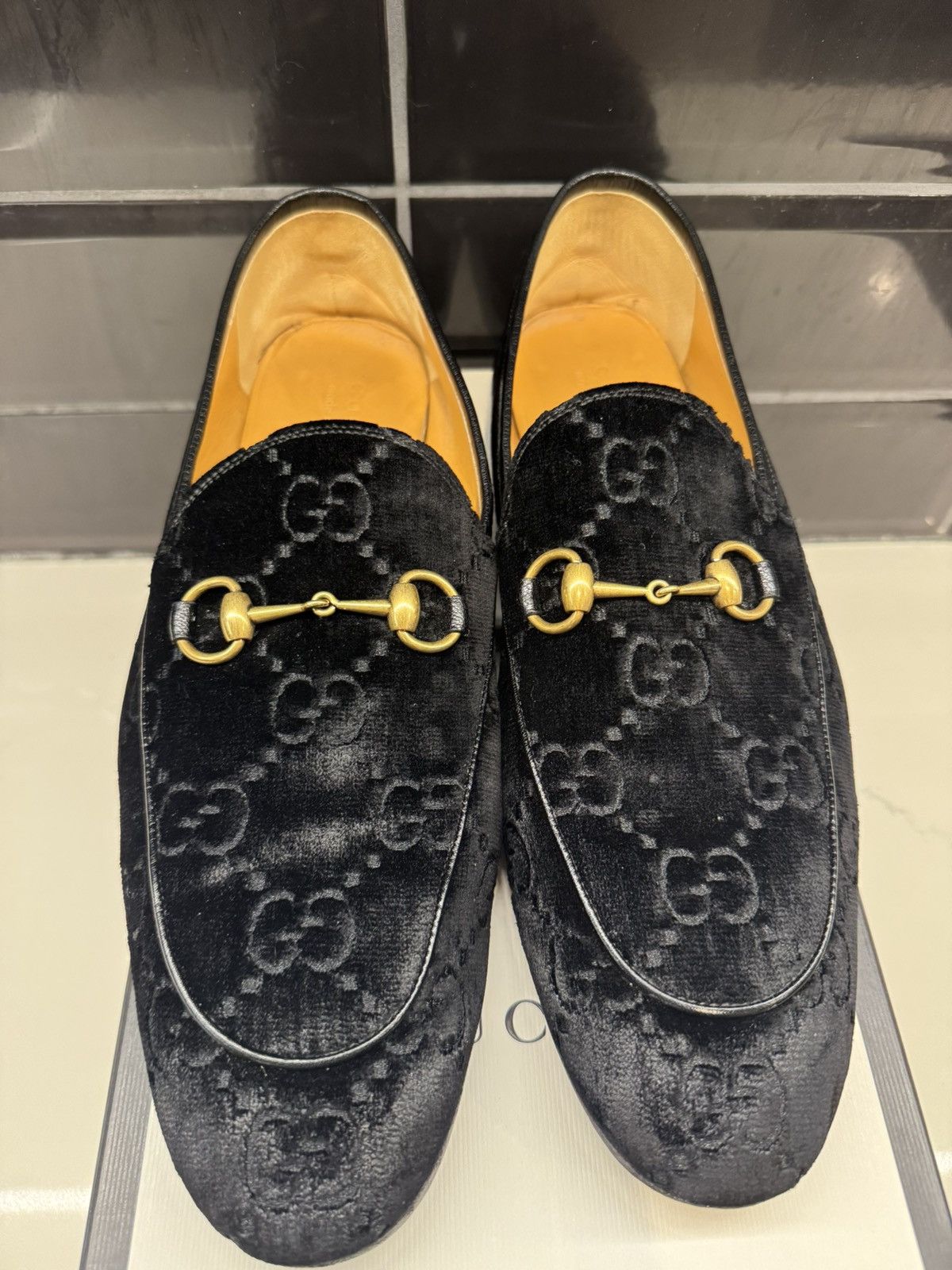 Gucci Gucci JordaanGG Velvet Loafers Black Monogram Gold Horsebit Size US 13 / EU 46 - 2 Thumbnail