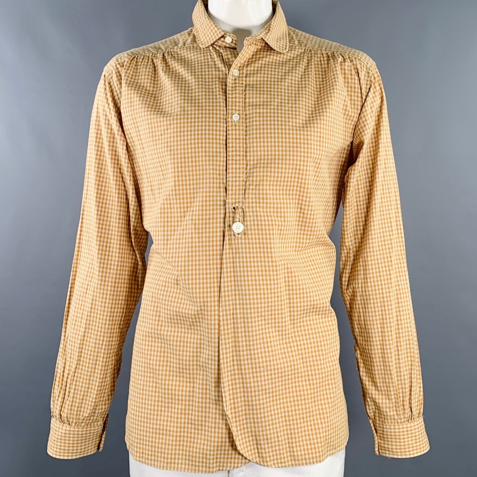 Needles NEEDLES Tan Checkered Cotton Club Collar Long Sleeve Shirt Size US XL / EU 56 / 4 - 1 Thumbnail