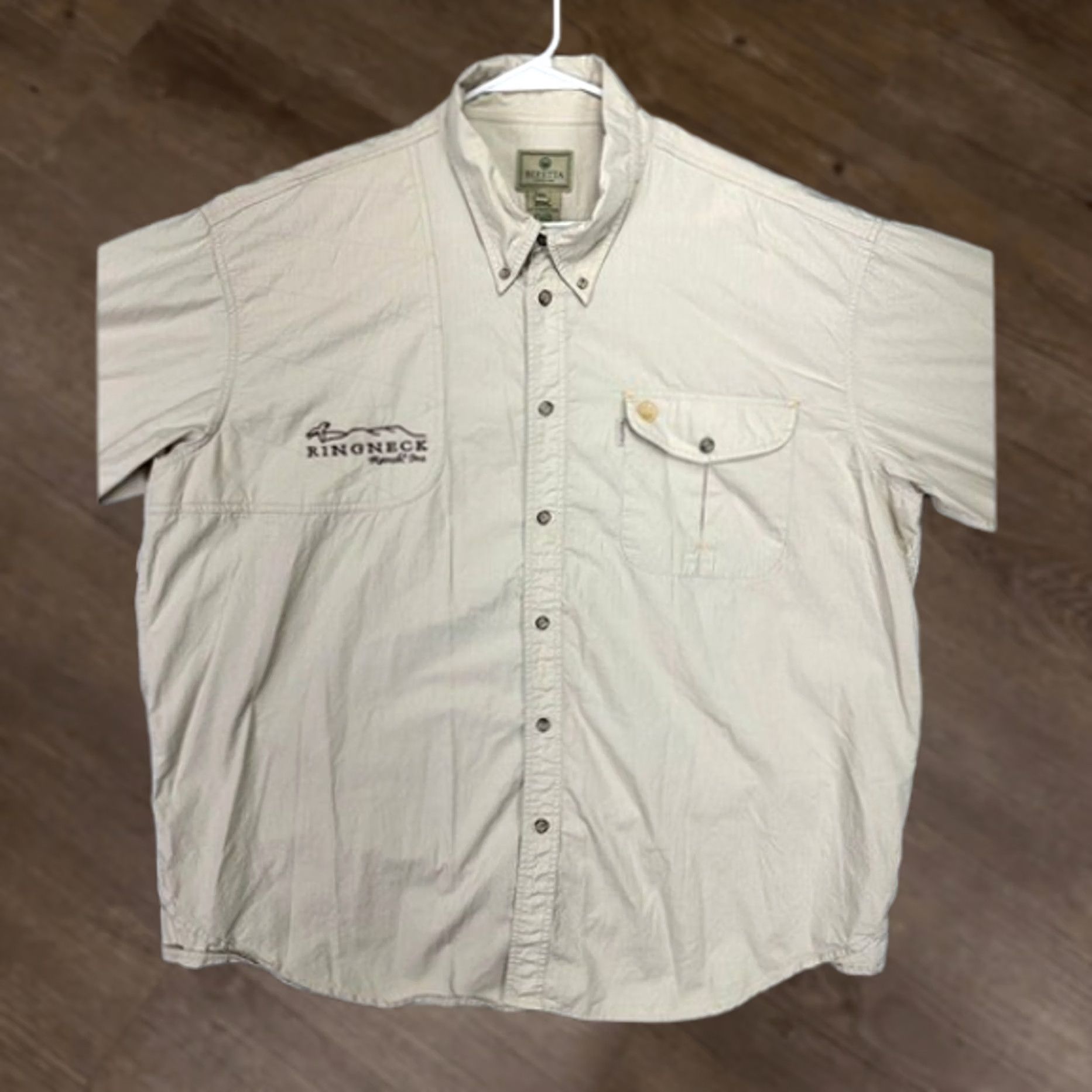 Logo 7 Berreta Button Down Shirt Mens 3XL Tan Long Sleeve Vented Flap Pocket Logo Button-Up Size US XXL / EU 58 / 5 - 1 Thumbnail
