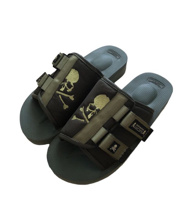 Visvim Suicoke x Mastermind Camo Green Slip Ons With Golden Skull