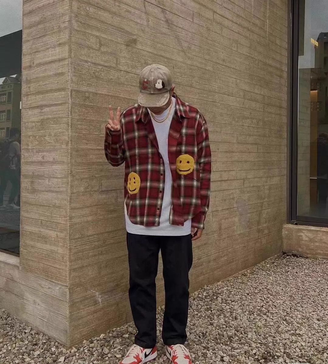 Human Made CPFM Double Check Red Checkered Smiley Shirt Size S/M New Size US M / EU 48-50 / 2 - 1 Thumbnail