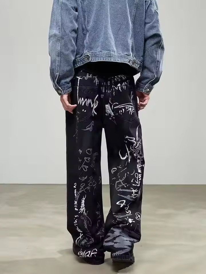 Jean Graffiti Design Loose Straight-leg Denim Pant Size US 29 - 4 Thumbnail