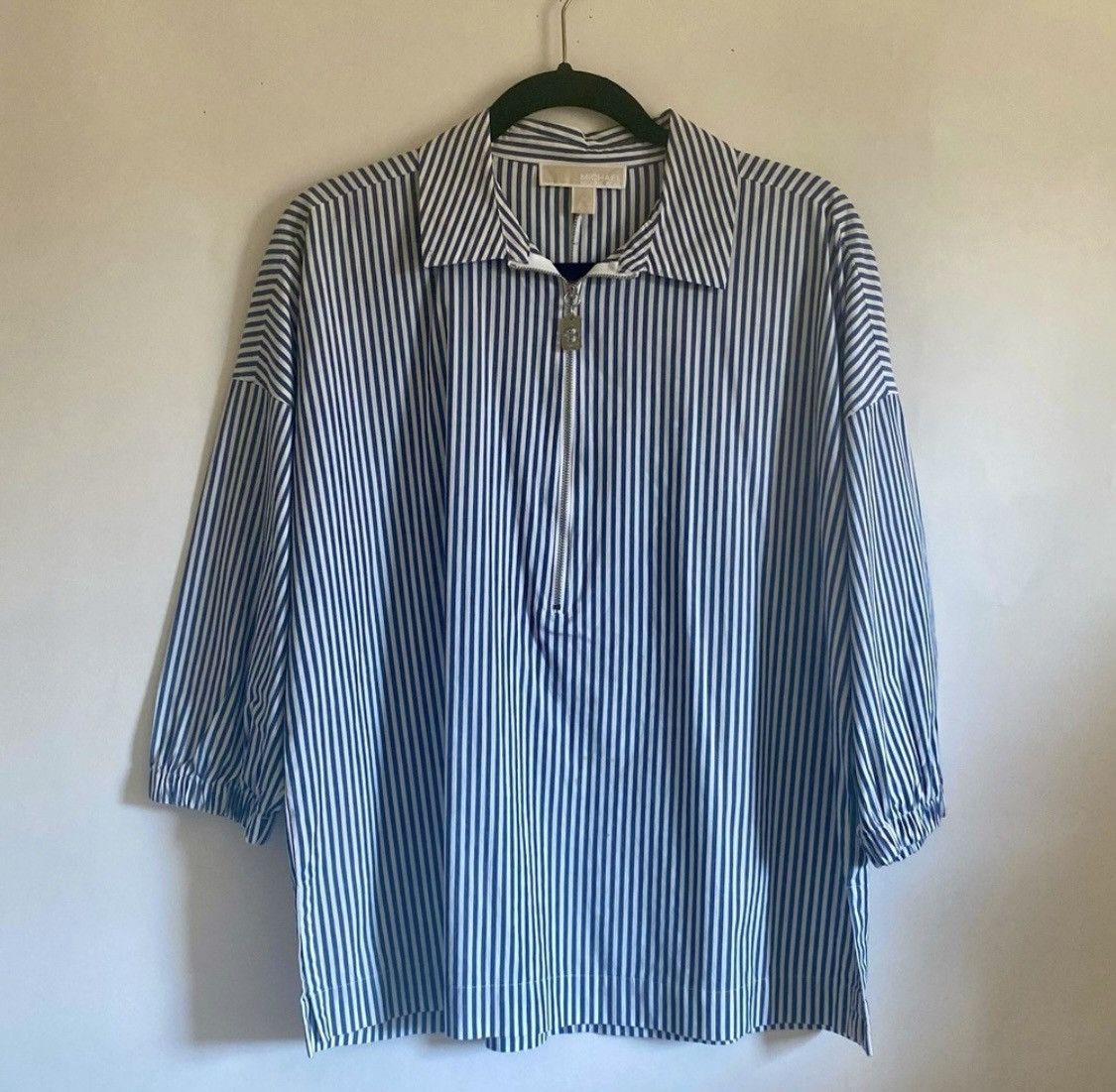 Michael Kors MICHAEL KORS STRIPED HALF ZIP 3/4 SLEEVE TOP BLOUSE Size M / US 6-8 / IT 42-44 - 1 Thumbnail