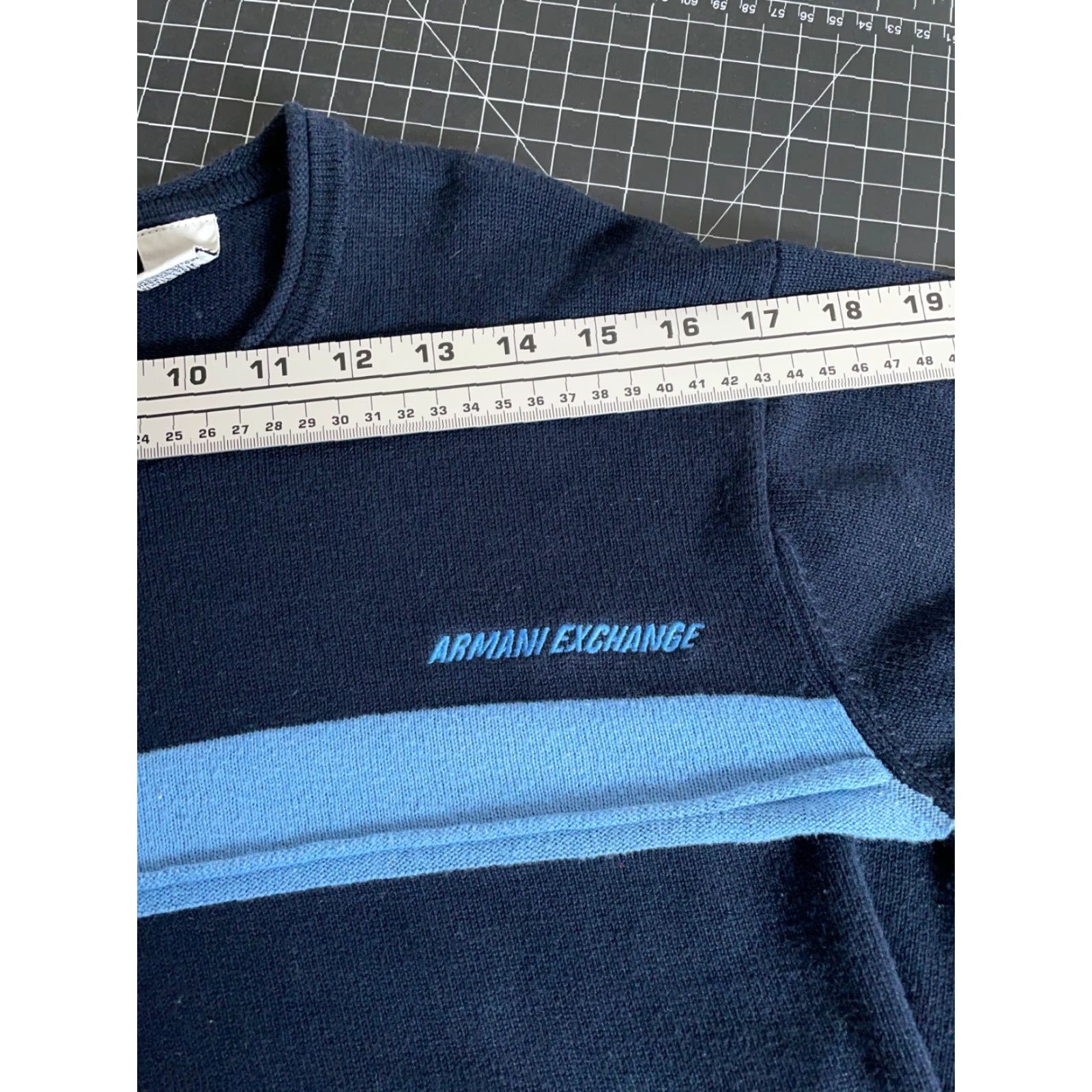 Armani Exchange Armani Exchange Sweater Mens M Blue Stripe Knit Crew Neck Slim Fit Cotton Blend Pullover Long Sleeve 90s Retro Classic Size US M / EU 48-50 / 2 - 7 Thumbnail