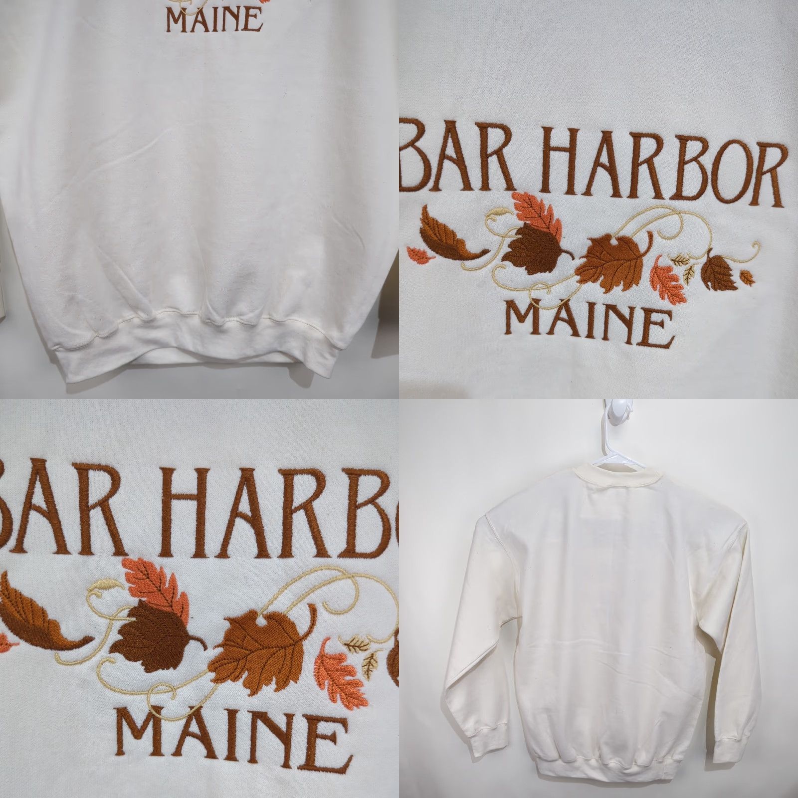 Gildan VINTAGE Gildan Sweatshirt Crew Neck Unisex Adults L Cream Embroidered Logo Heavyweight Fall Leaves Bay Harbor Maine Destination Size US L / EU 52-54 / 3 - 8 Thumbnail