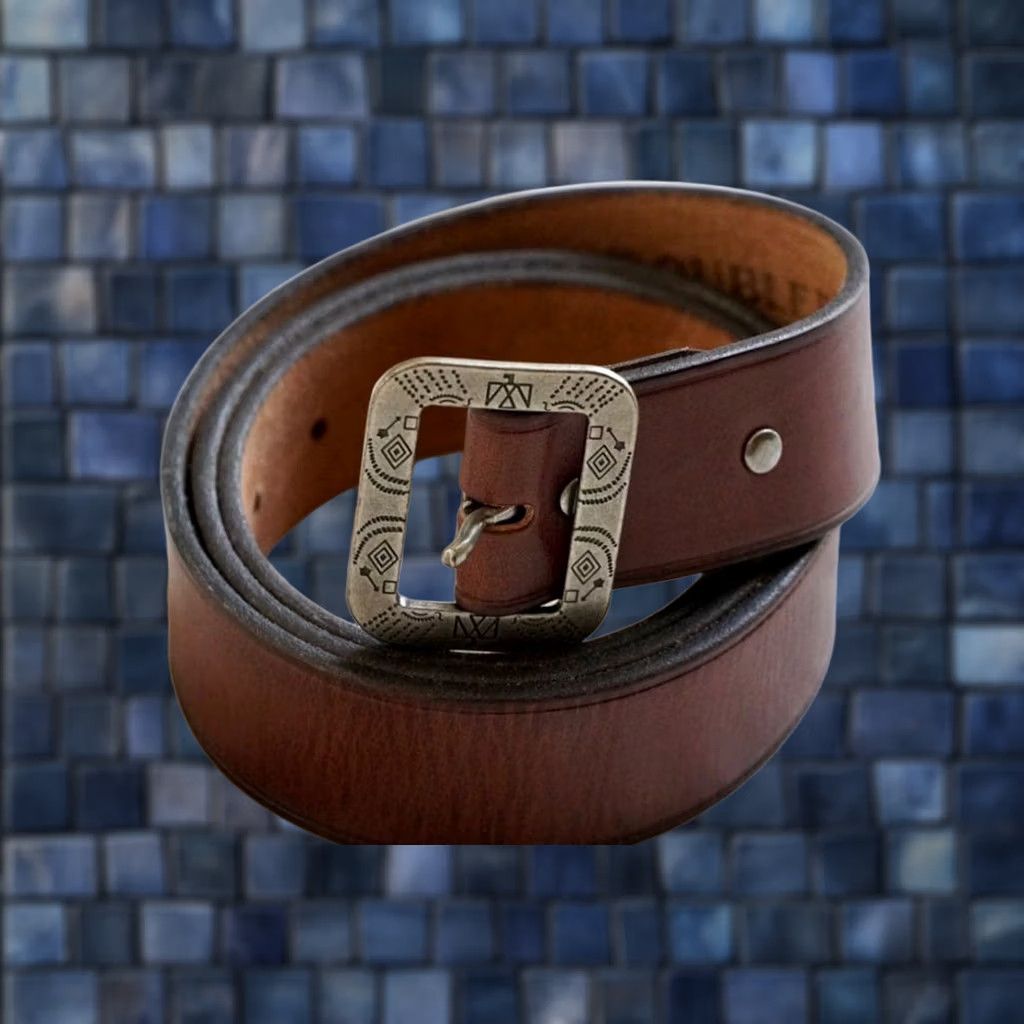 Ralph Lauren RRL RALPH LAUREN LEATHER BELT SIZE 40 BROWN THUNDERBIRD EMBOSSED USED MEN Size 40 - 1 Thumbnail