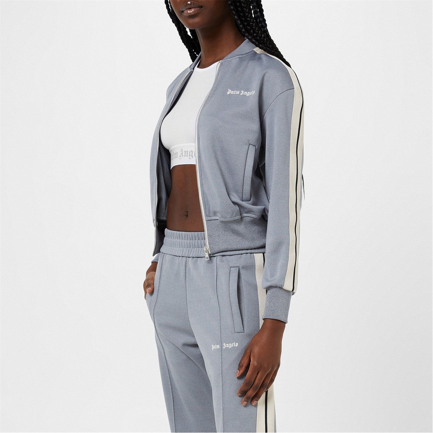 Palm Angels o1g2r1mq0325 High Bomber Track Jacket in Grey & White Size XXS / US 00 / IT 34 - 3 Thumbnail